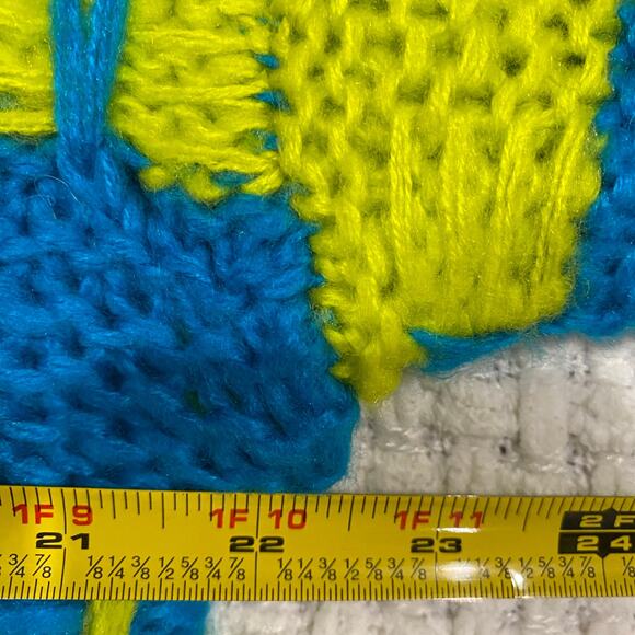 Timing Neon Yellow & Blue Long Sleeve Knit Sweater Size Medium - Picture 7 of 9